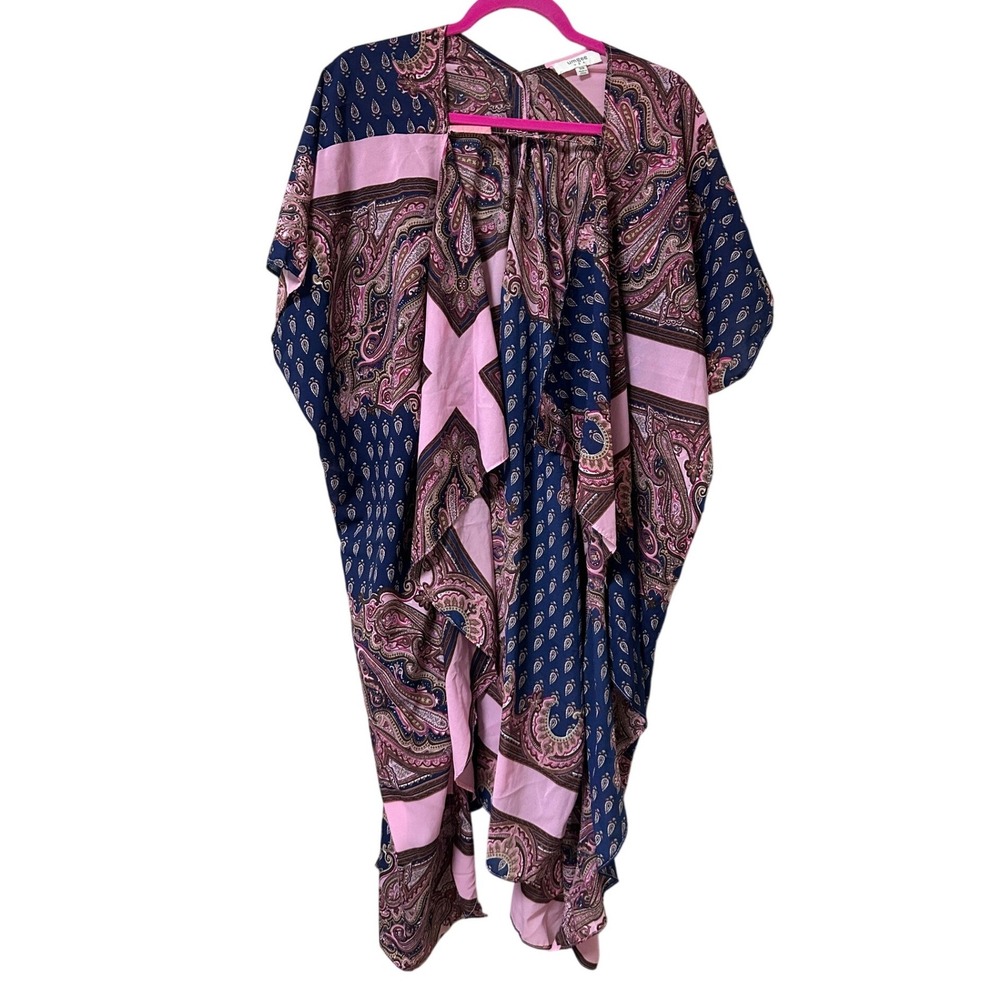 Umgee USA Womens Navy Pink Paisley Boho Kimono Shrug B5345 Size S/M